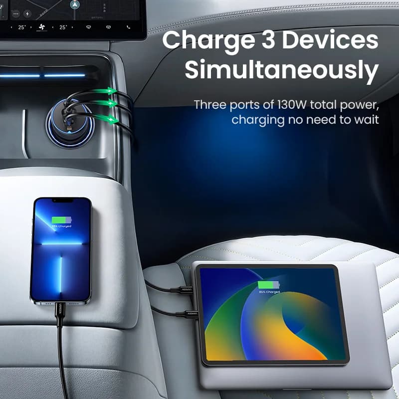130W kahe USB-C autolaadija