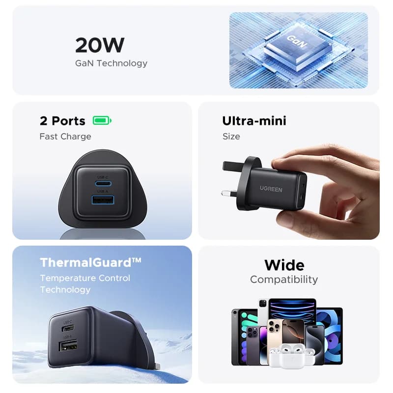 20W GaN USB-C seinapistik, USA pistik