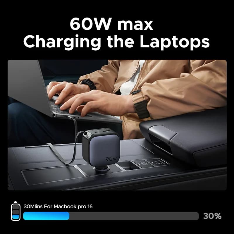 145W USB-C autoadapter kokkupööratava kaabliga