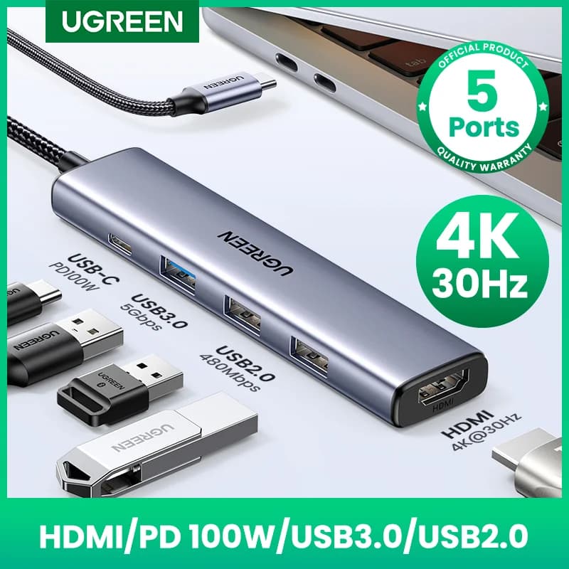 USB-C hub 4K HDMI, SD/TF ja 100W PD-ga