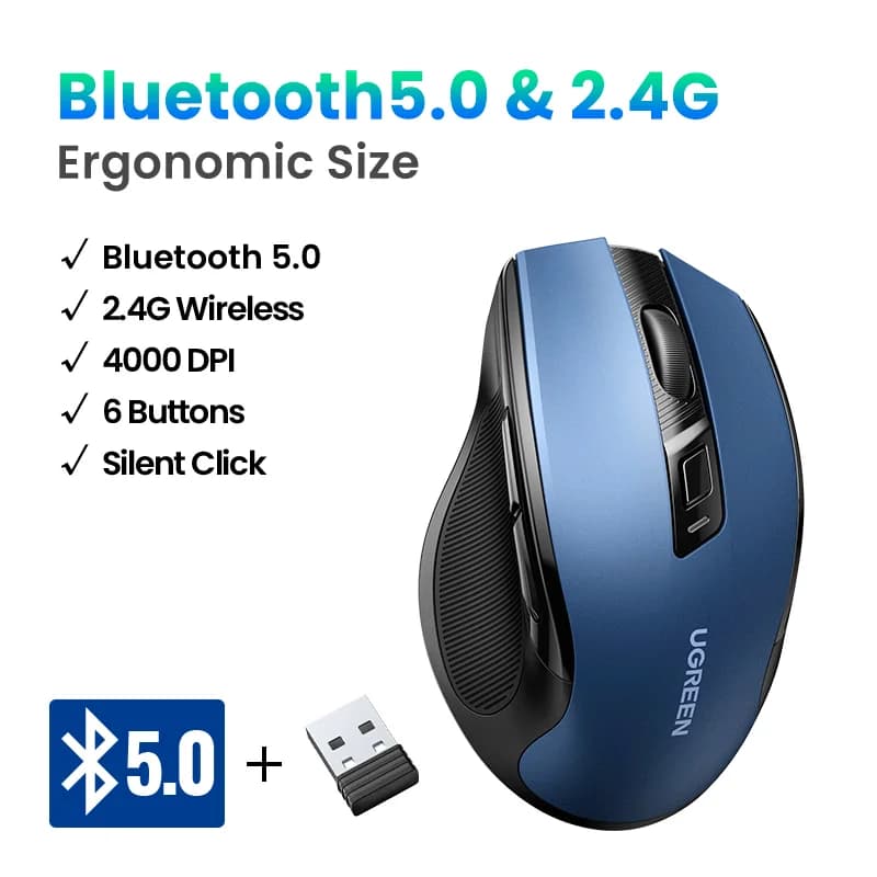 Ergonoomiline juhtmevaba hiir, Bluetooth, 4000 DPI