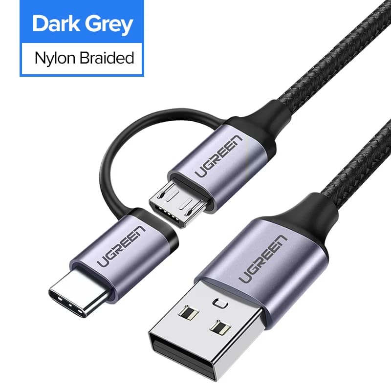 2-in-1 USB-C ja Micro USB kiirlaadimiskaabel