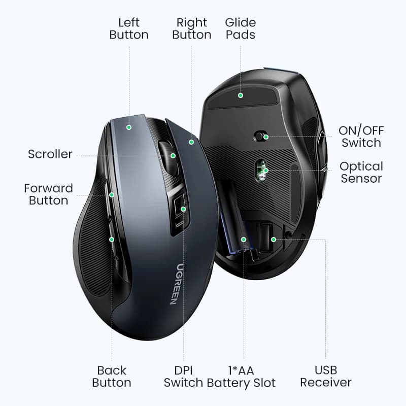 Ergonoomiline juhtmevaba hiir, Bluetooth, 4000 DPI