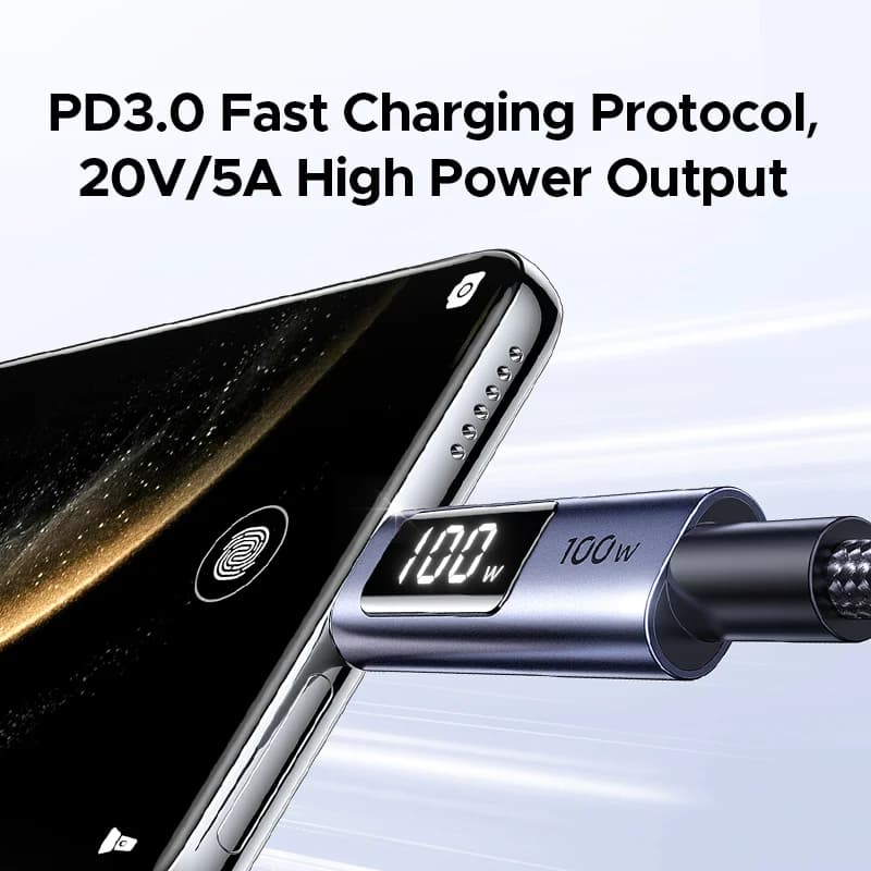 USB-C kuni USB-C kaabel, 100W PD digitaalse ekraaniga