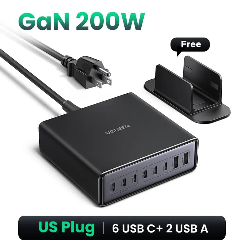 200W GaN lauaadapter, USA pistik