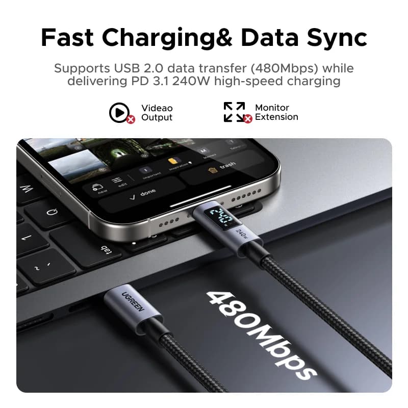 240W USB-C kaabel digitaalse võimsuskuvaga