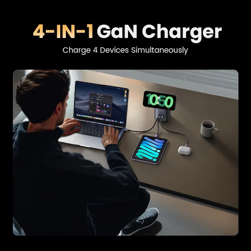 65W GaN lauaadapter Qi2 juhtmevaba alusega