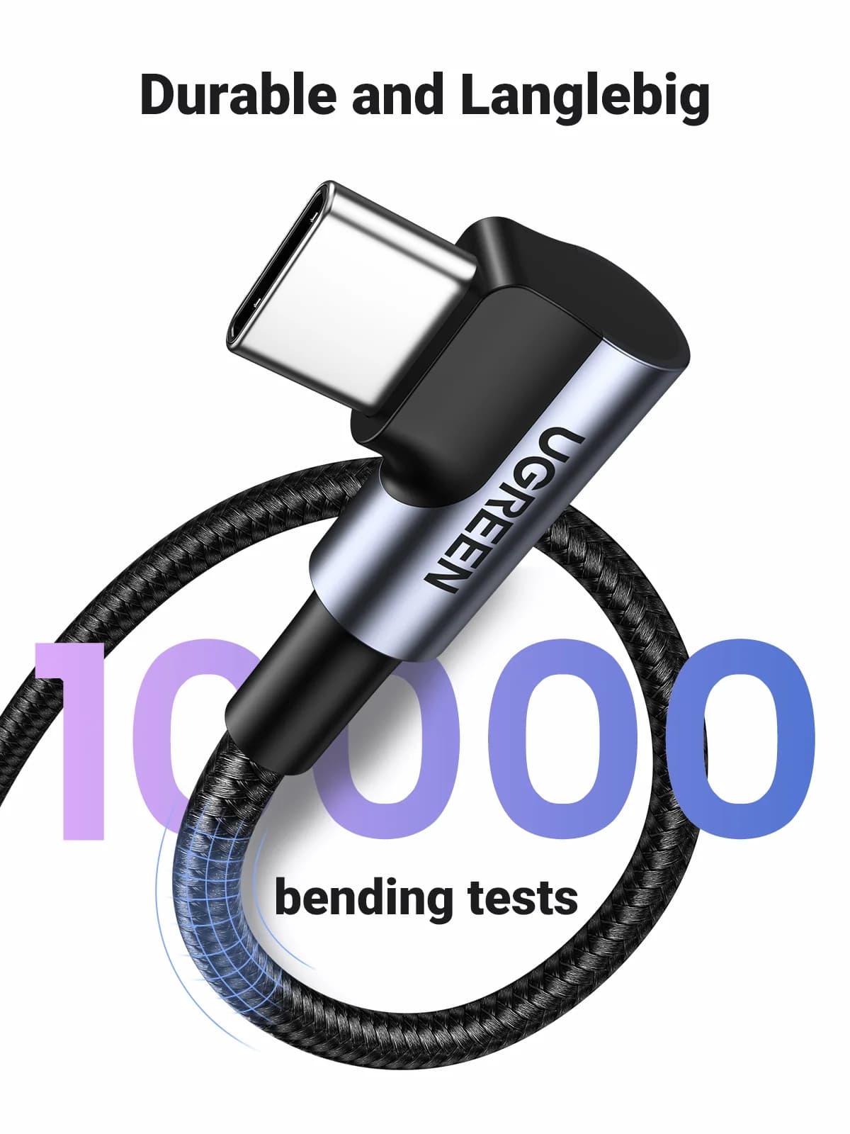 90-kraadine nailonist USB-C - USB-C kaabel