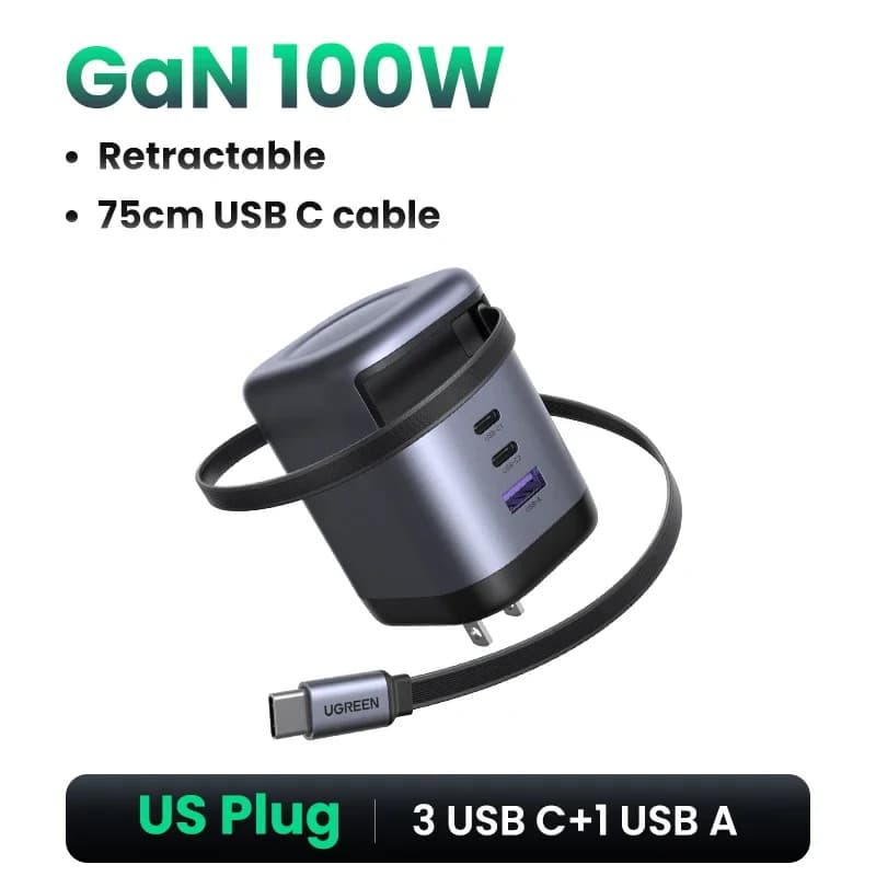65W GaN laadija tagasitõmmatava USB-C kaabliga