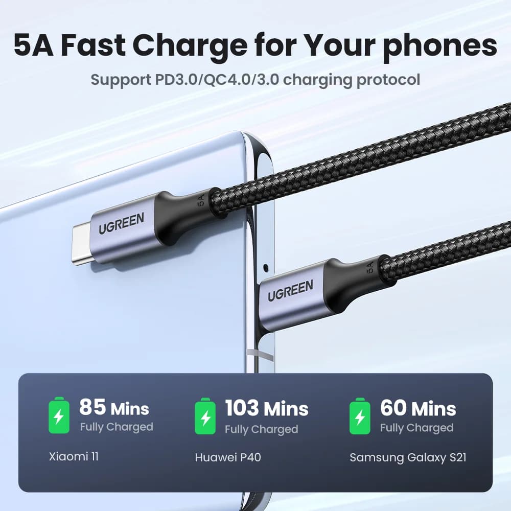 USB-C kuni USB-C kaabel, 100W PD, 5A