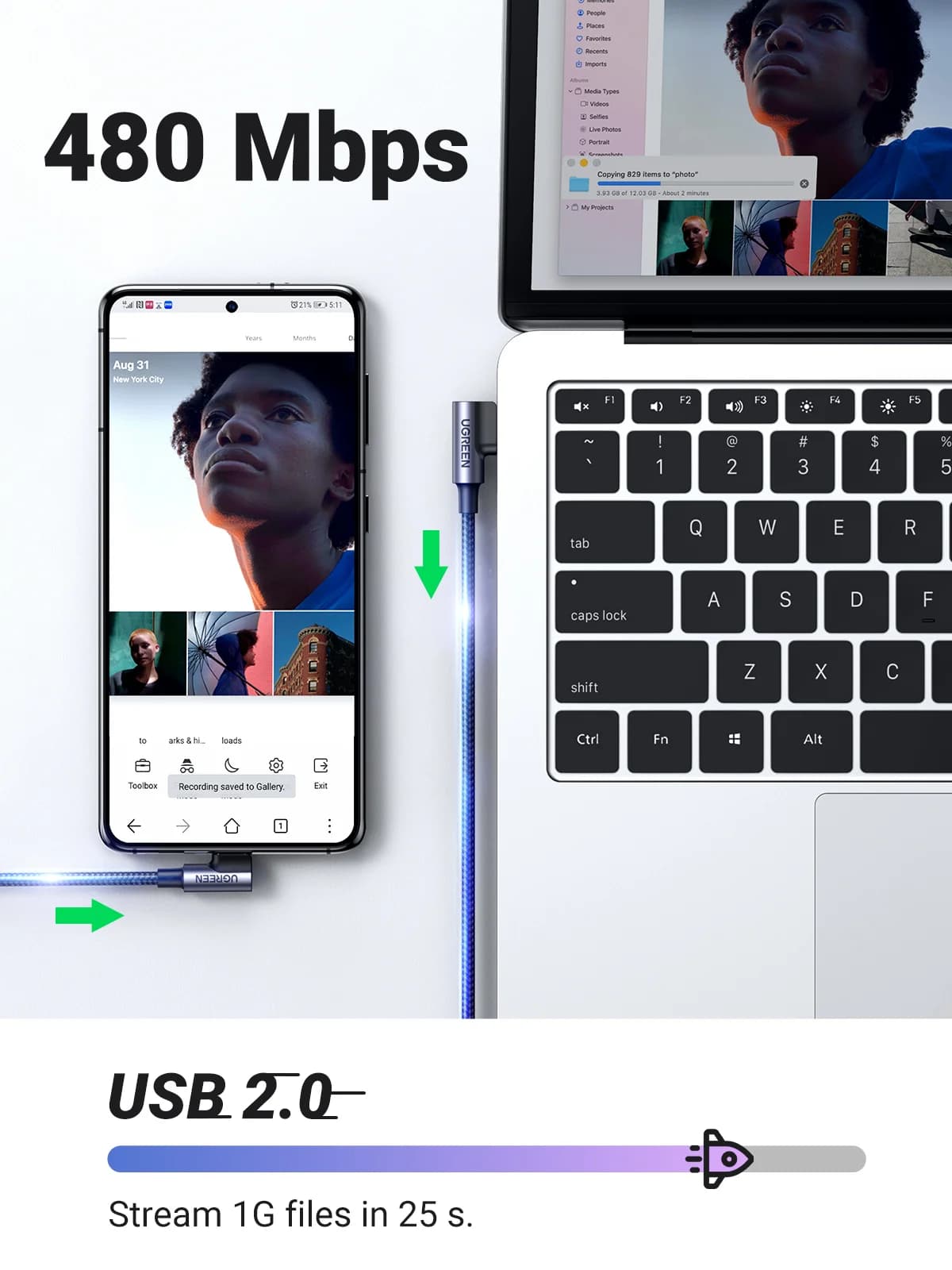 90-kraadine nailonist USB-C - USB-C kaabel