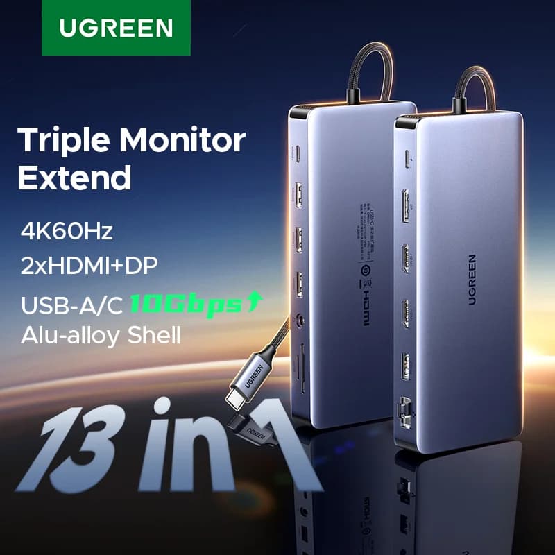 13-in-1 USB-C dokijaam kolme ekraani ja RJ45-ga