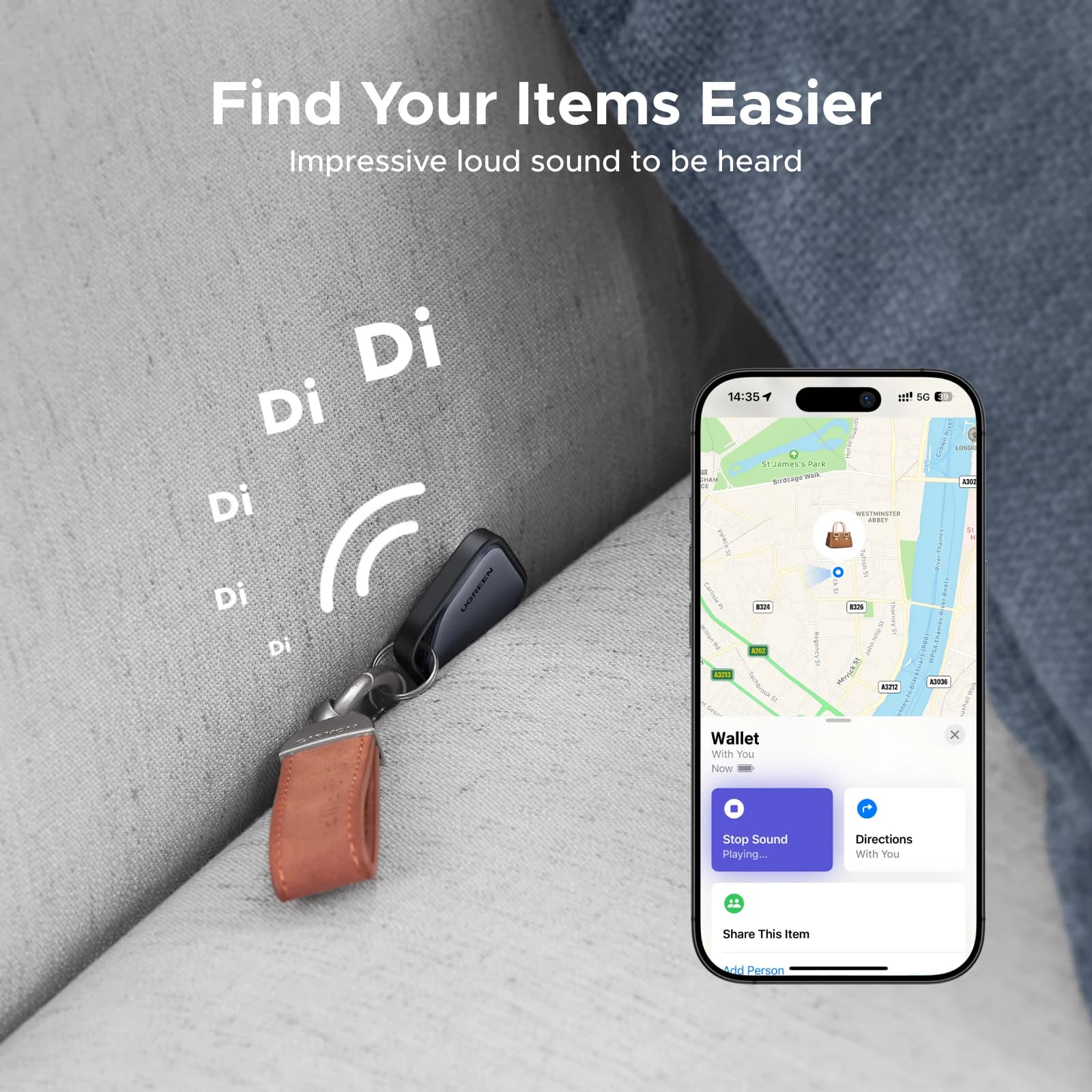 Bluetooth nutika märgi jälgija iOS Find My jaoks