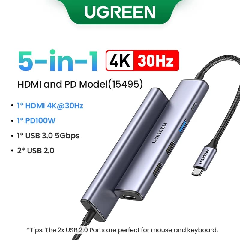 USB-C hub 4K HDMI, SD/TF ja 100W PD-ga