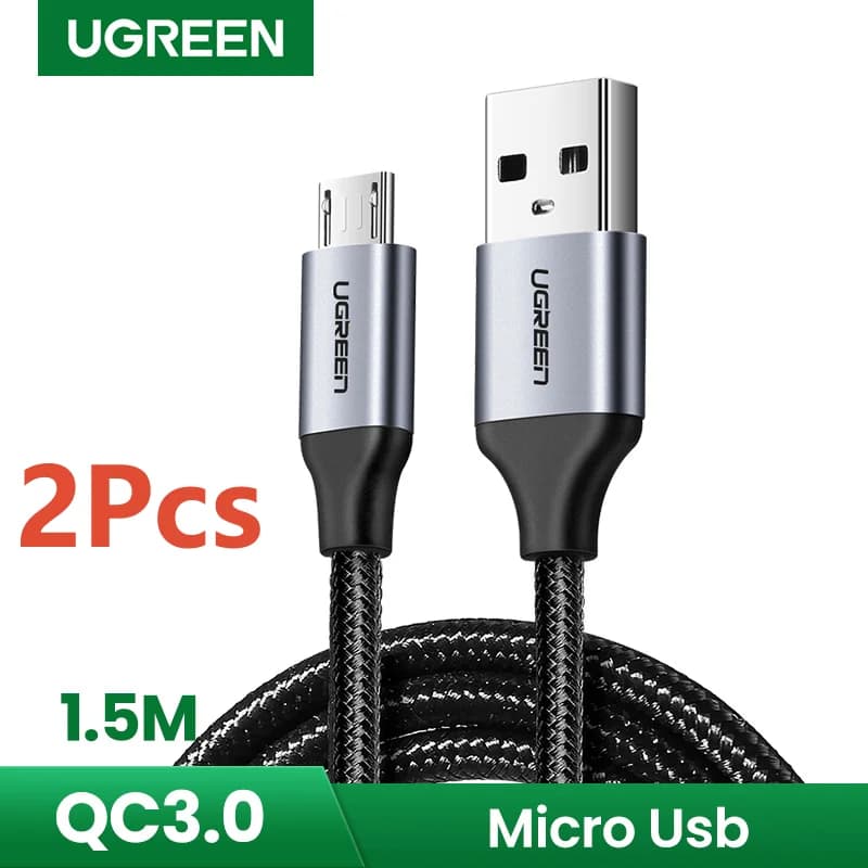2-pakett Micro USB kiirlaadimiskaabel, 1.5m, 2A