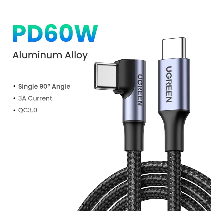 90-kraadine USB-C kaabel, 100W PD, mängimiseks
