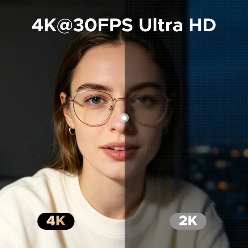 4K USB veebikaamera puutetundliku rõngavalgustuse ja privaatsuskattega