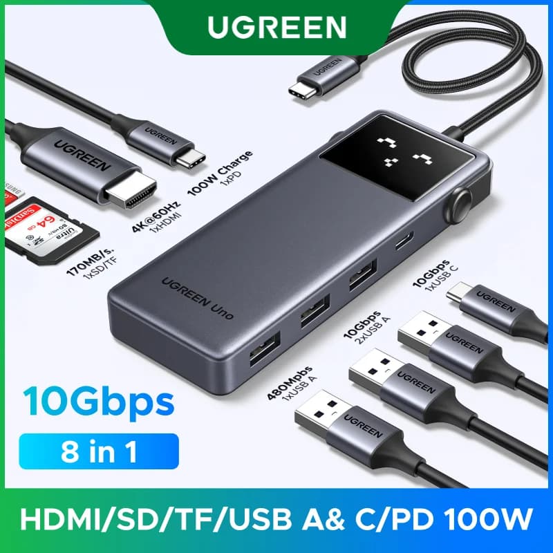 8-in-1 USB-C hub 4K HDMI ja 100W PD-ga