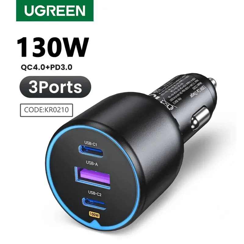 130W kahe USB-C autolaadija