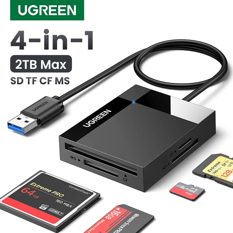 4-in-1 USB 3.0 ja USB-C mitme mälukaardi lugeja