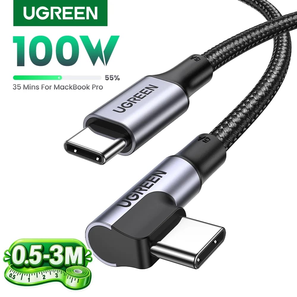 90-kraadine USB-C kaabel, 100W PD, mängimiseks