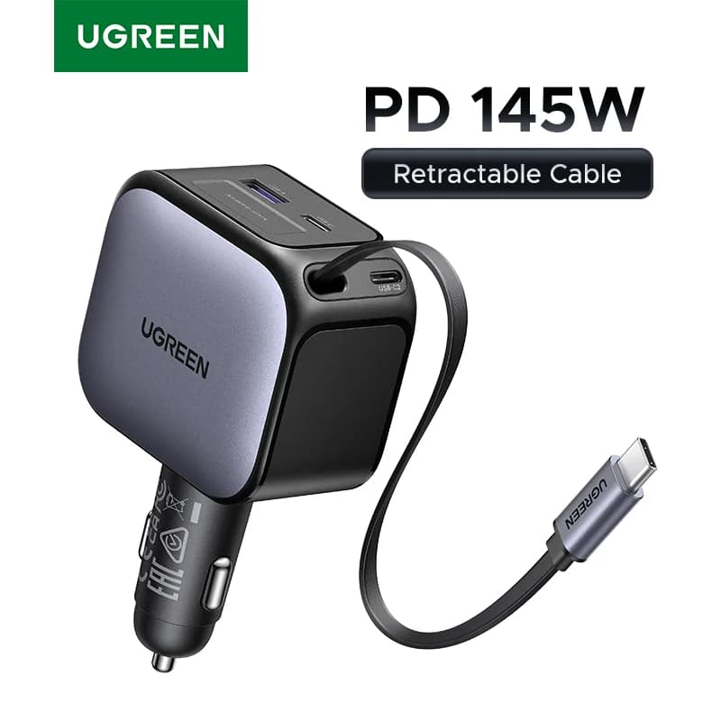 145W USB-C autoadapter kokkupööratava kaabliga